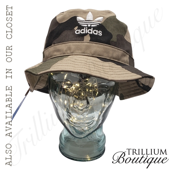 ADIDAS Unisex Originals Washed Bucket Leaf Hat Black / White Logo OSFA - Picture 6 of 6